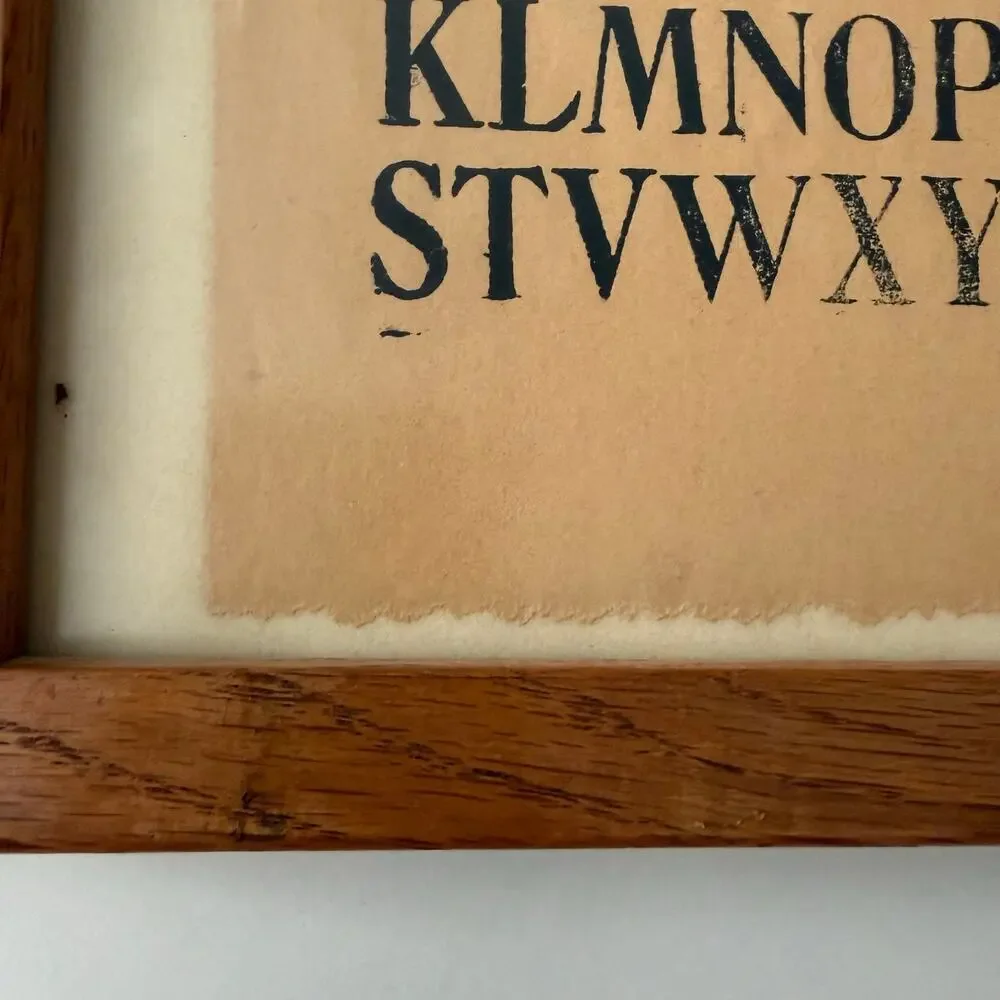 Vintage Framed Alphabet Print Primitive Folk Art Wood Frame